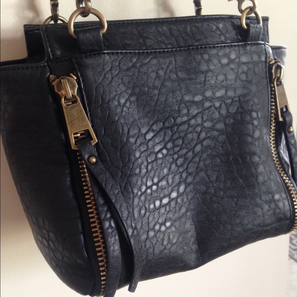 FP Black Vegan Leather Shoulder Purse with Zippers - Picture 3 of 4