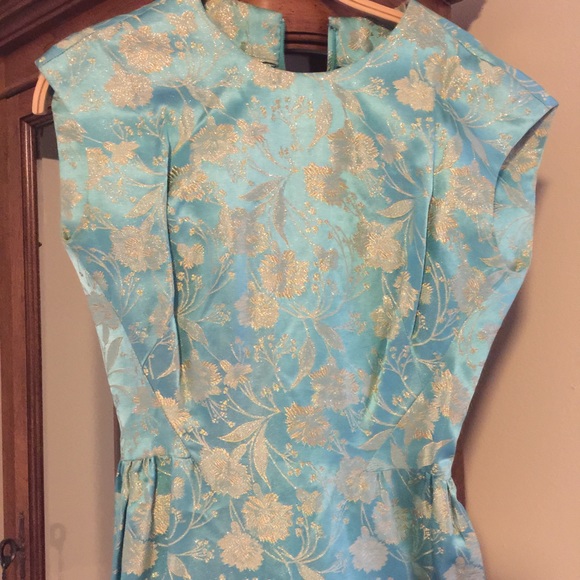 VINTAGE 👗Gold & Teal Baroque cocktail Dress shawl - Picture 2 of 4