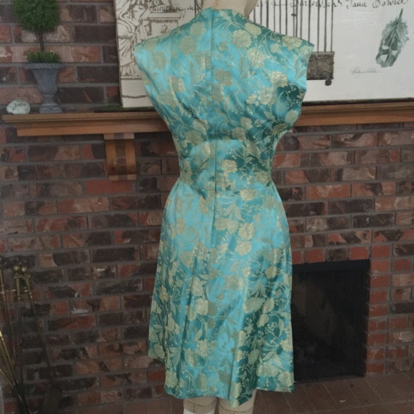 VINTAGE 👗Gold & Teal Baroque cocktail Dress shawl - Picture 3 of 4