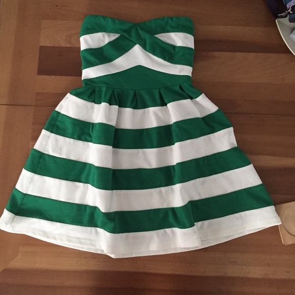 green and white striped dress
