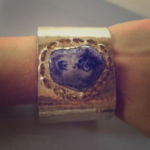 Sterling Silver Cuff Bracelet with Purple Geode
