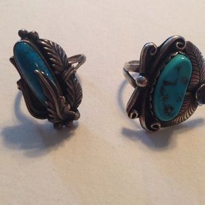 Sterling silver Feather turquoise rings