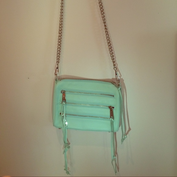 Rebecca Minkoff green 5-zip cross body hand bag