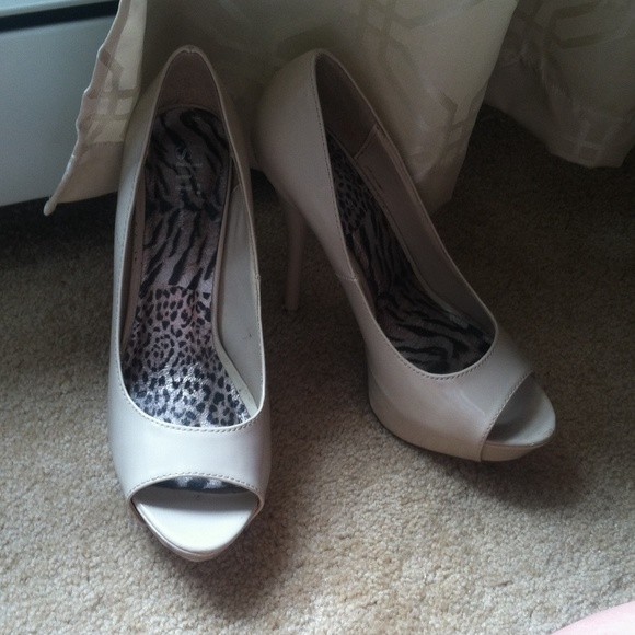 Beige Open Toe Pumps