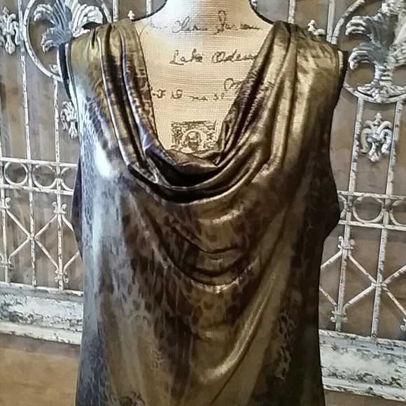 CK  Gold cowl neck with subtle print top  XL