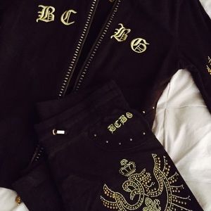 BCBG brown gold stud sweat suit like new!