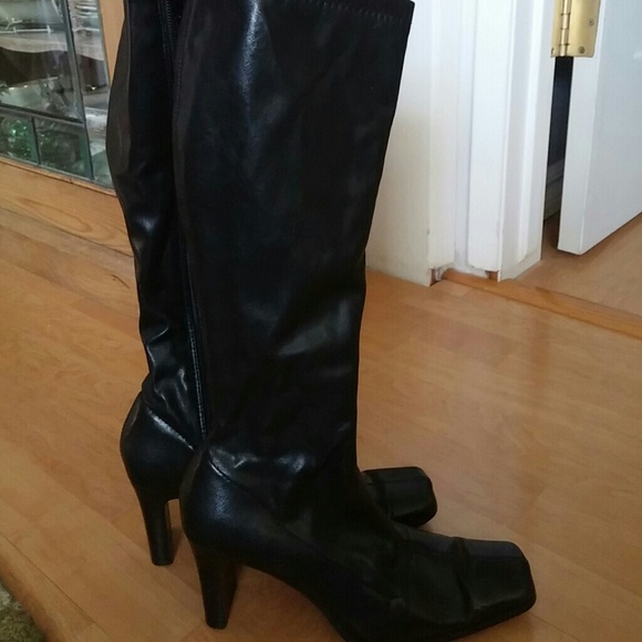 Black square toe and 3 inch heeled boots