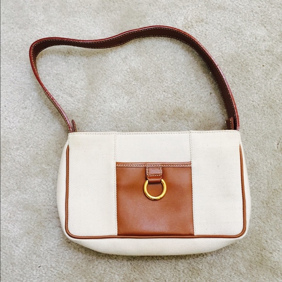 Lancel Linen Bag With Tan Leather Trim