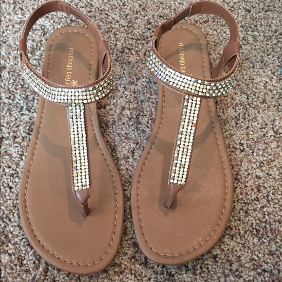SOLD!!!! Gold sparkle beaded sandals size 9!