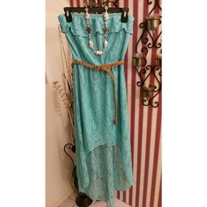 SOLD! Adorable high low turquoise lace dress!