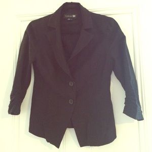 Linen crop blazer in black