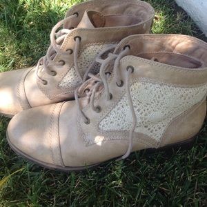 Tan lace booties