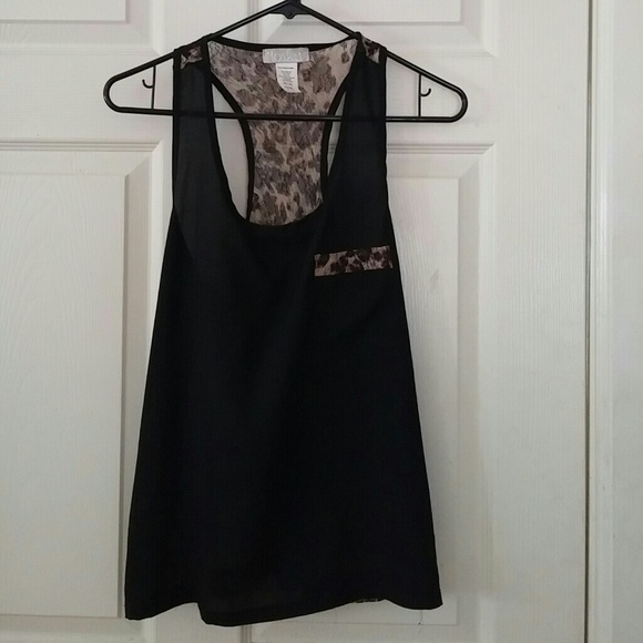 Flowy black tank with sheer leopard print back
