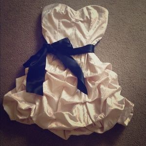 Light pink formal dress with black ribbon bow