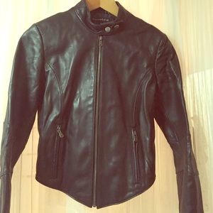 Black genuine leather motorcycle jacket