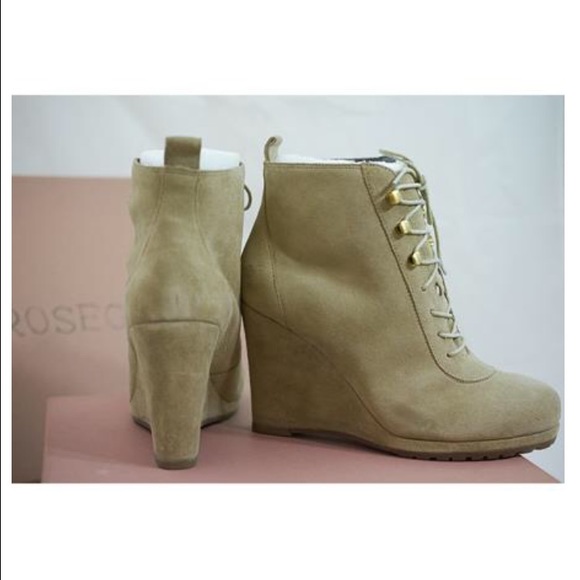 Free People Shoes - Rosegold tan suede platform lace-up bootie NWT