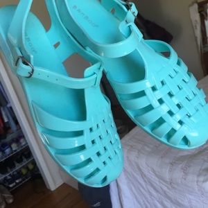 Bright blue jelly sandals