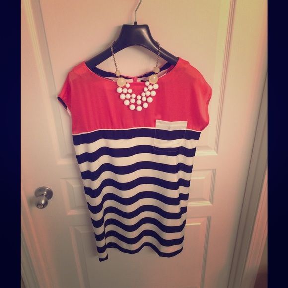 NWT striped shift dress with orange/coral top