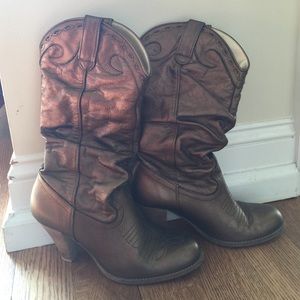 Copper colored cowboy boots
