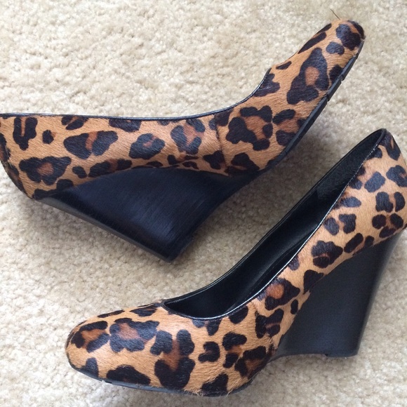 BCBG leopard calf hair wedges