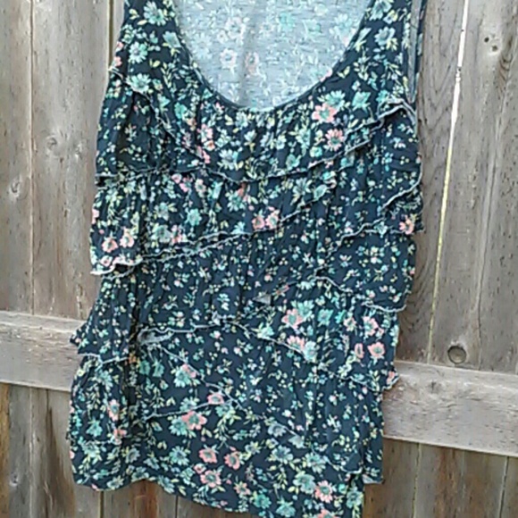 LC Lauren Conrad Tops - Blue floral tiered ruffle sleeveless tank