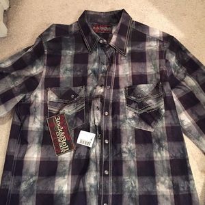 MENS BUTTON DOWN SHIRT - NWT ROCK&ROLL COWBOY- L