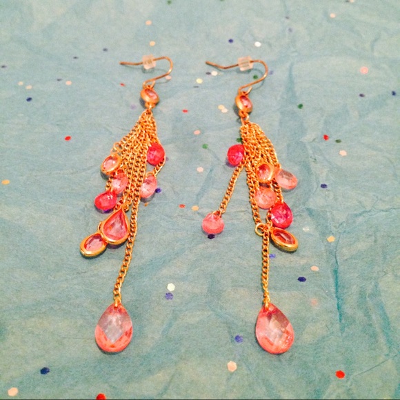 Sold!! Pink and gold chandelier earrings