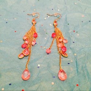 Sold!! Pink and gold chandelier earrings