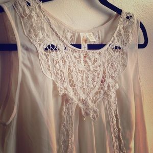 GONE AFTER JAN 31! Off White Crochet & Organza Top