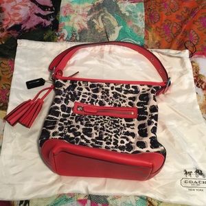 Authentic black, red and grey spotted coach purse