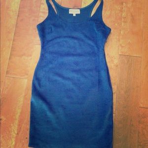 philosophy racer back blue suede dress.