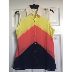 Multi striped button up top