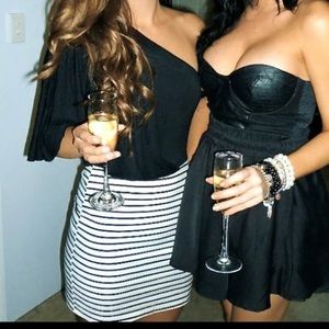 One shoulder black and white striped dress