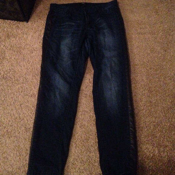 Butt lift side leather jeans