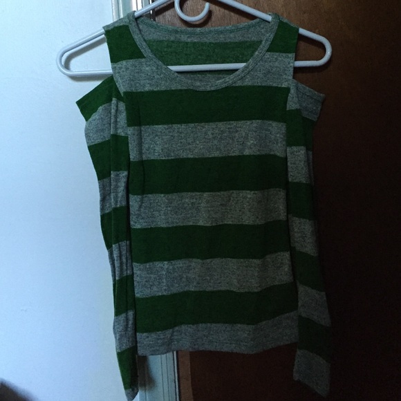 Cold Shoulder Green and Grey Striped Top