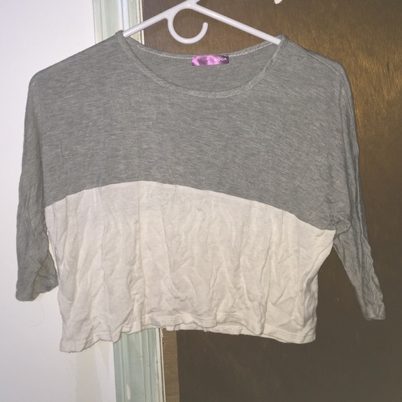 Grey and White Color Block Flowy T-Shirt
