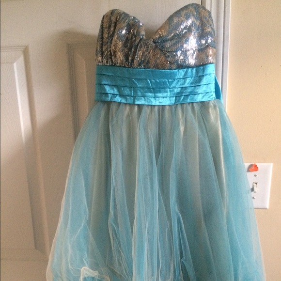 Blue and beige sequin dress