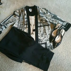 Cream and black pant suit