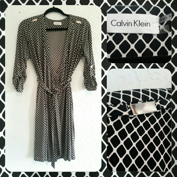- SOLD - Calvin Klein Black Cream Wrap Dress
