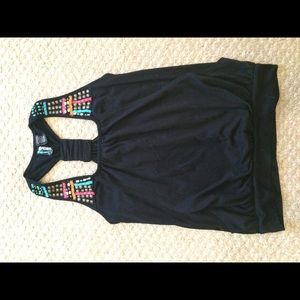 Black tank with sewn on beading design