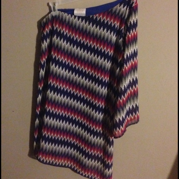 One shouldered multi colored chevron dress