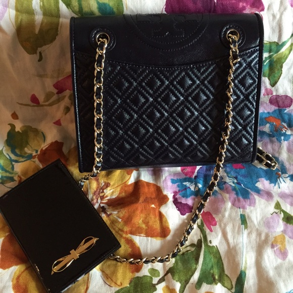 Tory Burch 'Fleming' Medium Bag Navy Blue EUC - Picture 3 of 4