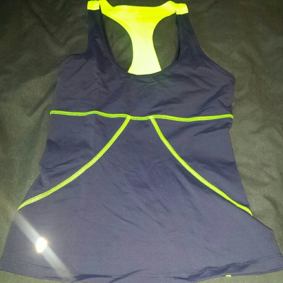 Ellie navy neon yellow workout tank S