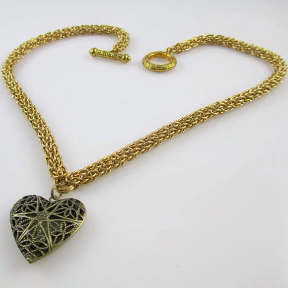 Handmade Brass Chain Necklace with Heart Locket