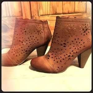 Brown Ankle Booties with Cutout