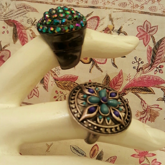 Jewelry - Boho ring lot rhinestones and turquoise