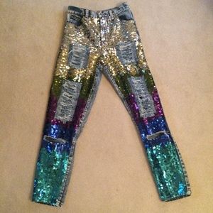 High-Waisted Sequin Jeans