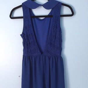 V-Back Blue Lace Skater Dress