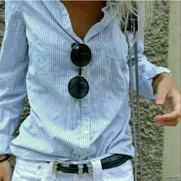 Navy Striped Button Up Shirt - Picture 5 of 5