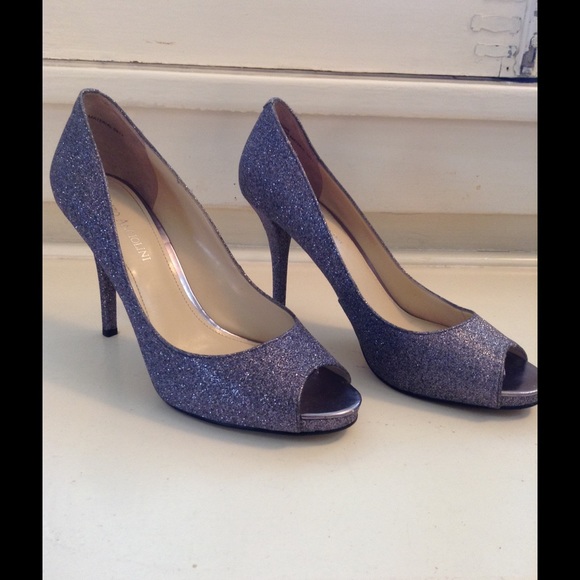 Silver glitter Enzo Angiolini peep-toe pumps